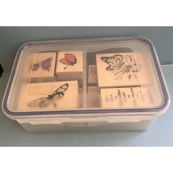 Butterflies & Ladybugs Wooden Block Rubber Stamps Lot of 13 - Picture 12 of 13